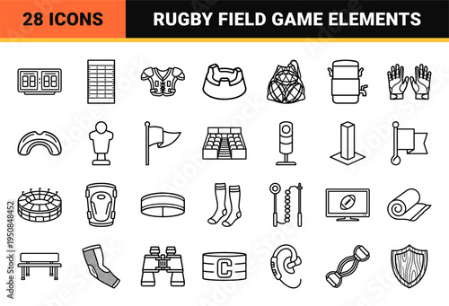Professional Rugby and American Football Equipment Line Art Symbols for Technical Sports Diagrams and Commercial Editorial Graphics