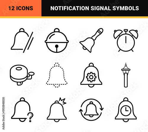 Minimalist Notification Bell Line Art for Interface Design and Digital Alerts Featuring Sophisticated Monoline Geometric Symbols
