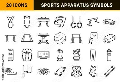 Artistic Gymnastics Equipment and Apparel Monoline Outline Symbols for Competitive Sports Interface Design and Training Documentation