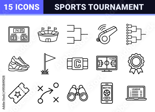 Professional Tournament Bracket and Championship Competition Outline Symbols for Sports Analytics and Event Management Technical UI Design.