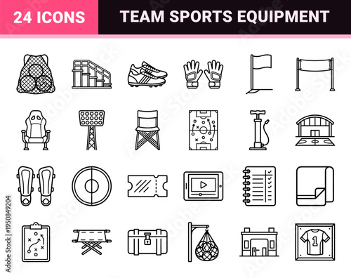 Professional Soccer Goal Equipment Line Art for Team Sports App Interface and Tournament Branding Technical Monoline Symbols