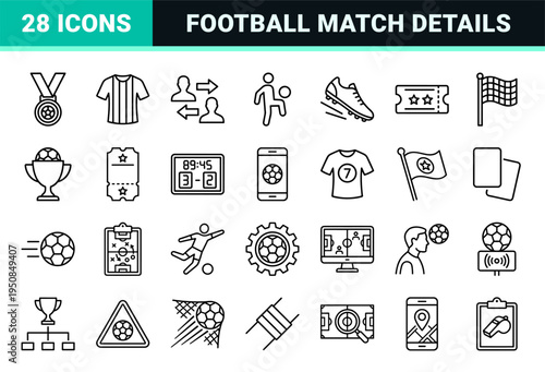 Professional Football Monoline Graphics for Tournament Branding and Sports Apps featuring Minimalist Technical Line Weight and Clean Outlines