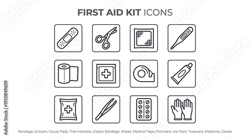First aid kit icons set.