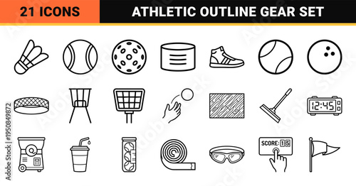 Professional Racket Sports Monoline Outline Symbol Set for Tennis Badminton and Squash Featuring Technical Minimalist Line Art Aesthetic