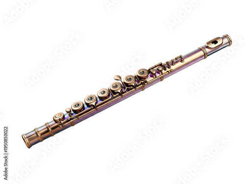 Elegant flute isolated on transparent background showing musical instrument details