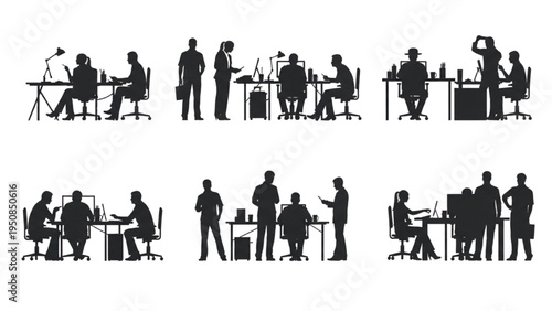 Architectural Office People Silhouette Vector Set – Multi View Human Figures Side Front Top Floor Plan Work Activity Isolated on White