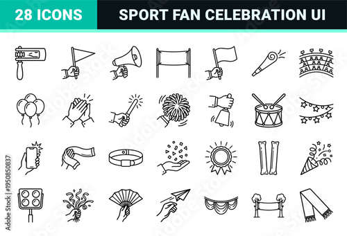 Event Celebration and Crowd Cheering Minimalist Monoline Symbols with High Legibility Technical Outline Design for Sport and Festival Graphics