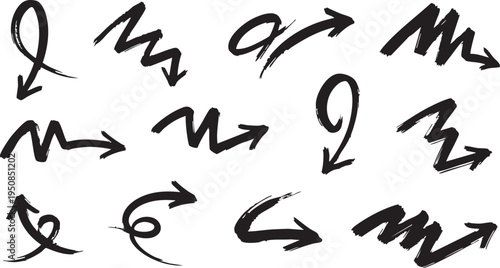 Hand-Drawn Doodle Arrows Vector Set – Curved, Spiral & Directional Arrow Clipart