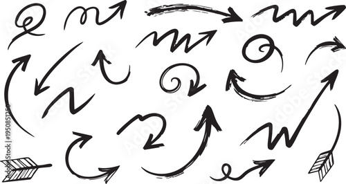 Hand-Drawn Doodle Arrows Vector Set – Curved, Spiral & Directional Arrow Clipart