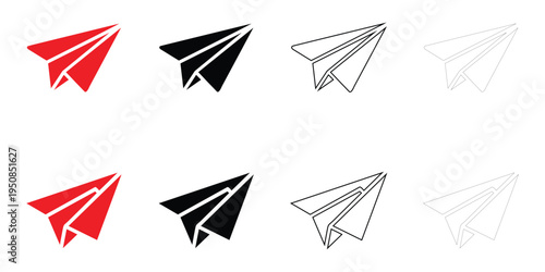 Paper airplane icon vector set, paper airplane sending email message symbol vector, silhouette and outline icon illustration