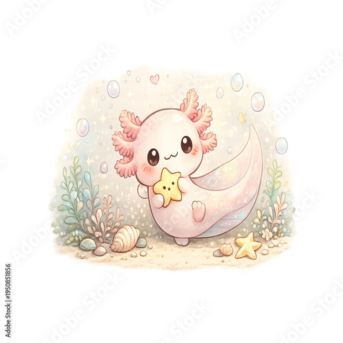 kawaii axolotl, pastel axolotl, cute axolotl illustration, axolotl character, adorable aquatic animal, kawaii animal design, pastel aesthetic, soft color palette, cute underwater creature, smiling axo