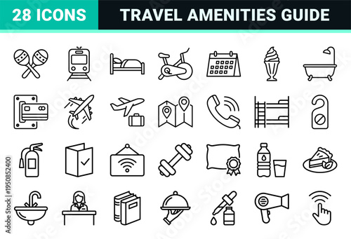 Hospitality and Tourism Minimalist Monoline Outlines for Wayfinding and Hotel Digital Interfaces Featuring Elegant Geometric Symbols