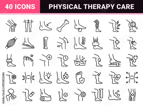Lower Limb Orthopedic Health and Physical Therapy Monoline Symbols, Professional Medical Leg Anatomy and Calf Pain Management Linear Graphics