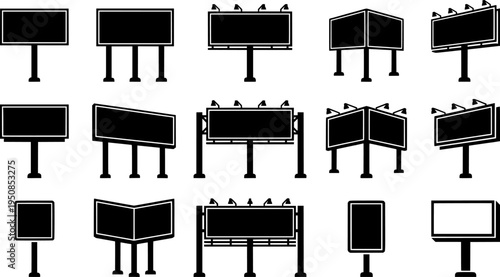 set of billboard for outdoor advertising line art, black outline, vector and illustration, coloring book page line art drawing
