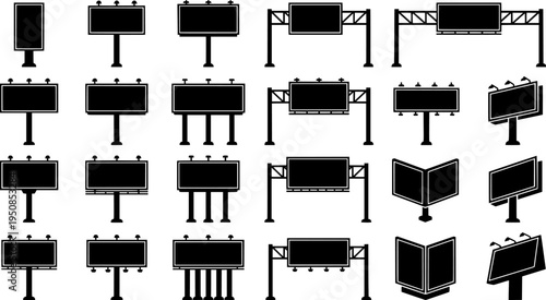 set of billboard for outdoor advertising line art, black outline, vector and illustration, coloring book page line art drawing
