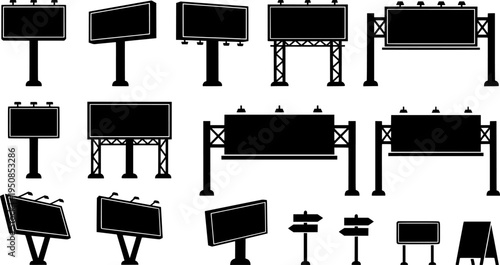 set of billboard for outdoor advertising line art, black outline, vector and illustration, coloring book page line art drawing
