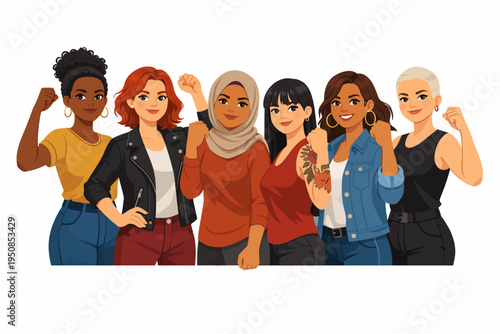 Diverse group of women standing together in solidarity and empowerment