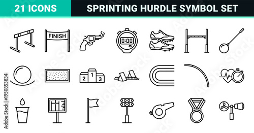 Track and Field Athletics Monoline Outline Symbols Featuring Sprinting Hurdles and Field Events for Sports Interface Design