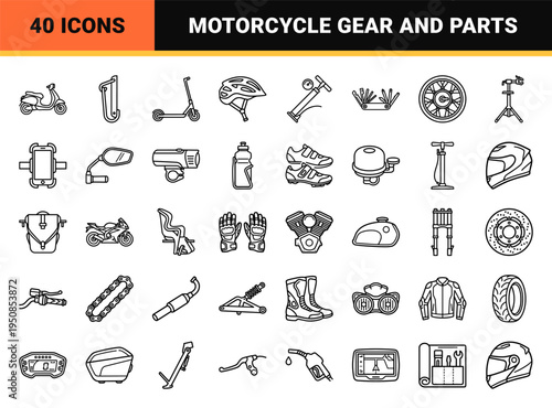 Urban Micro-Mobility and Motorcycle Touring Technical Monoline Symbols with Minimalist 1.25pt Stroke Weight for Clean Interface Design.