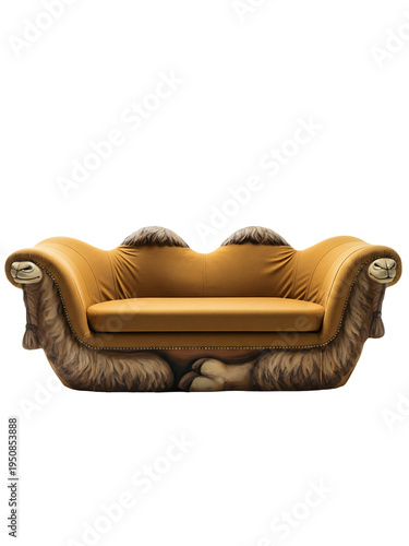 Elegant yellow sofa with textured details on transparent background