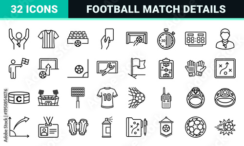 Soccer Championship and Football Officiating Line Symbols featuring Minimalist Monoline Aesthetics for Professional League Tournament Branding