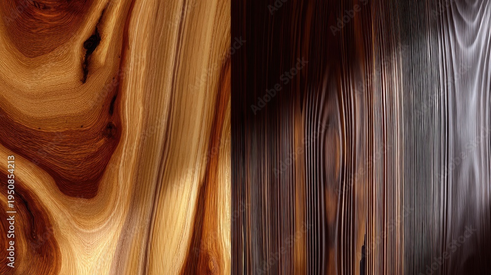 Obraz premium Natural Wood Textures Displaying Contrast of Light and Dark Patterns in Two Unique Grain Styles