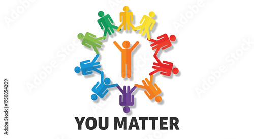 Vector illustration of 8 colorful people forming a circle with 'YOU MATTER' text