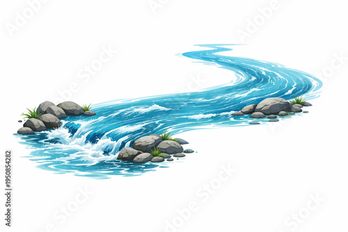 Water flows rapidly over rocks in a serene natural landscape scene outdoors