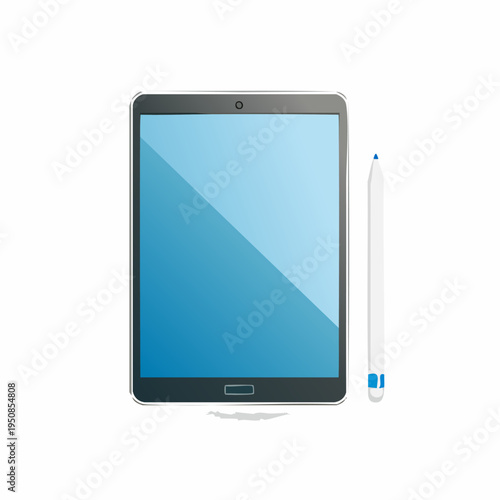 Digital tablet with stylus pen illustration on a white background.