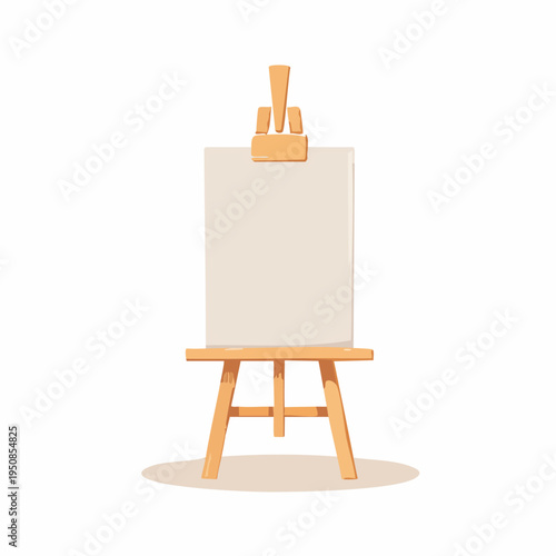 Illustration of a wooden artist easel with a blank white canvas isolated on white background