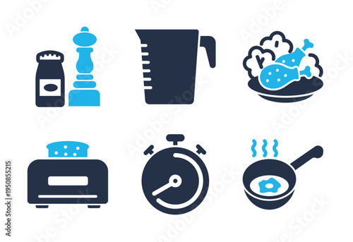 Food Preparation and Kitchen Tools icon set. Solid glyph series icons