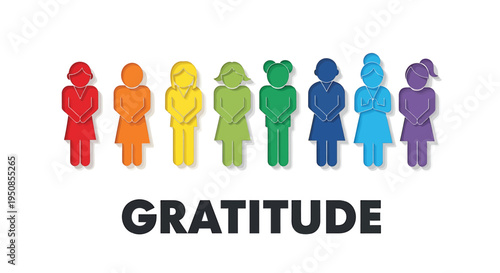 Set of 8 colorful people icons representing Gratitude vector