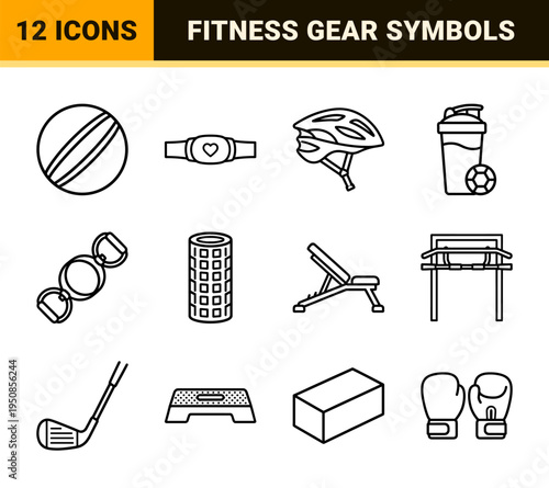 Fitness Apparel and Gym Equipment Minimalist Line Art Symbols for Digital Interface and App Design