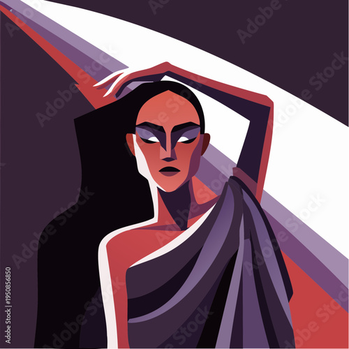 a sculptural, high‑contrast portrait radiating avant‑garde intensity, capturing couture drama and the commanding presence of conceptual fashion art