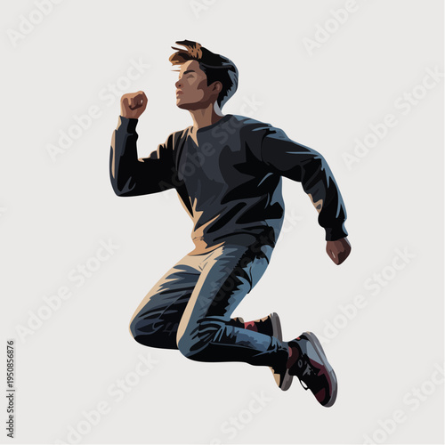 a sleek mid‑air silhouette styled in modern streetwear, capturing high‑fashion motion and the refined energy of contemporary editorial art