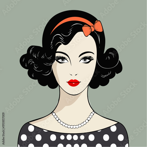 a refined retro portrait glowing with vintage elegance, capturing timeless feminine glamour and the polished charm of classic illustration