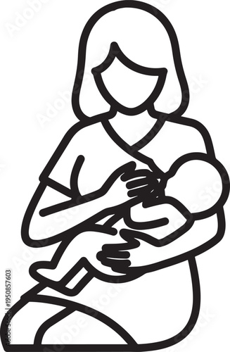 Iconographic vector illustration of a mother breastfeeding her baby, symbolizing nourishment and maternal love.