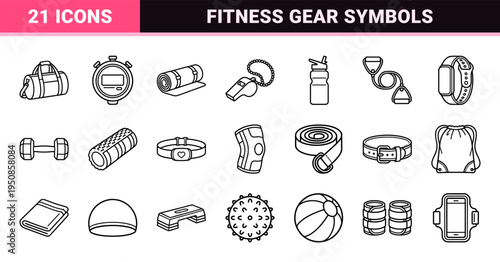Athletic Apparel and Fitness Gear Monoline Symbols for Commercial UI Design and Technical Activewear Product Cataloging