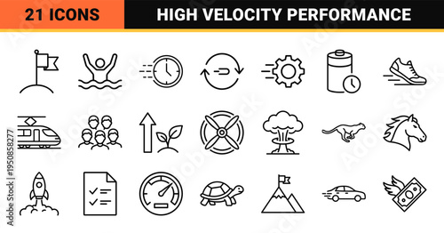 Technical Monoline Kinetic Motion Symbols and Performance Tracking Interface Elements Featuring Aerodynamic Curves and Minimalist Speed Geometry.