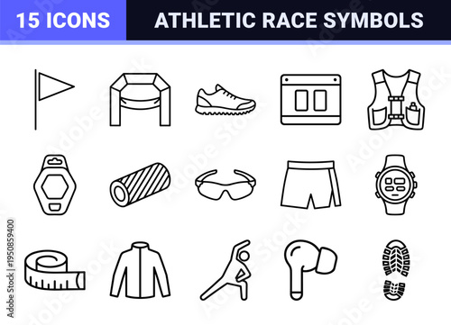 Marathon Training and Competitive Athletics Monoline Outline Symbols for Race Management and Fitness Tracking Performance Apps