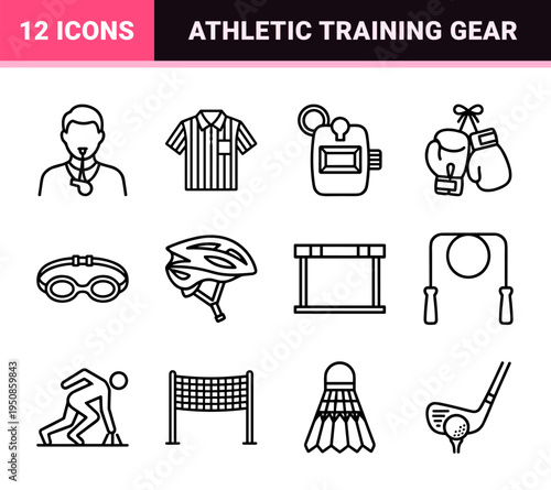 Professional Athletic Coaching and Sports Referee Monoline Symbols for Training Strategy and Officiating Performance Management