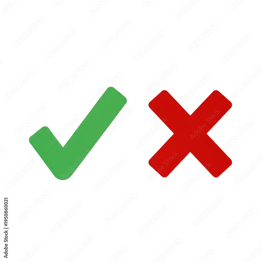 Obraz premium Green checkmark and red cross icons indicating approval and disapproval