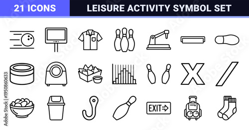 Professional Bowling Alley Equipment Outline Symbols for Sports Interface Design Featuring Sophisticated Minimalist Monoline Visual DNA Aesthetic