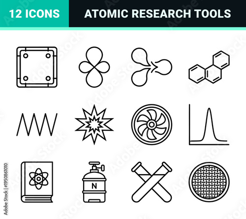 Nanotechnology and Molecular Chemistry Technical Line Art Symbols for Scientific Research and Engineering Projects