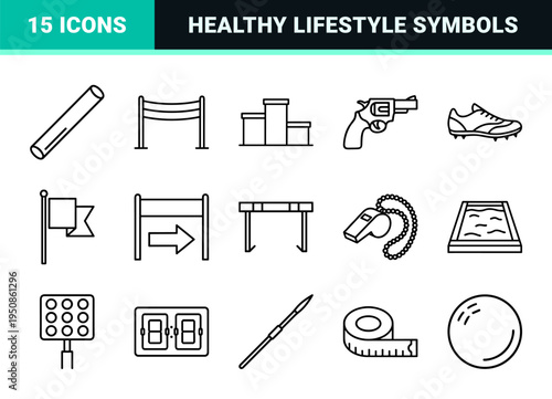 Professional Minimalist Monoline Exercise Symbols for Personal Training and Athletic Competition Featuring Uniform Line Weight Technical Art