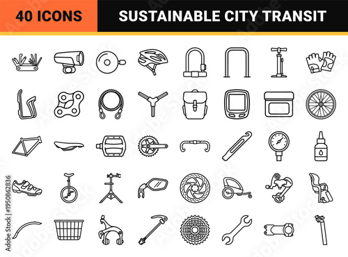 Micro-Mobility and Urban Cycling Infrastructure Line Art for Sustainable Transportation Design and Commuter Apps