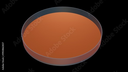 Bacteria growing in petri dish. Microbes reproducing in petri dish. Lab grown meat. Synthetic lab grown food. 3d render illustration isolated on black background.