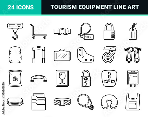 Professional Travel Luggage and Baggage Accessories Symbol Set in Minimalist Technical Monoline Style for Commercial Interface Design