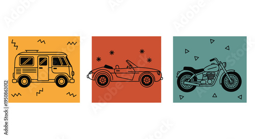 Set of 3 transportation icons vector
