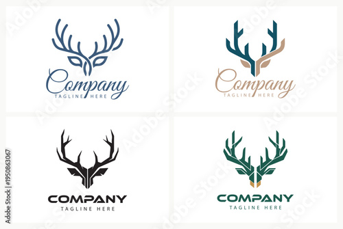 Collection of deer head logo design, Deer antlers company logo set.